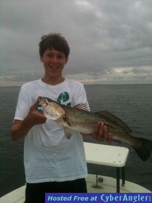 Aiden took this trout on a Gulp Jerk shad