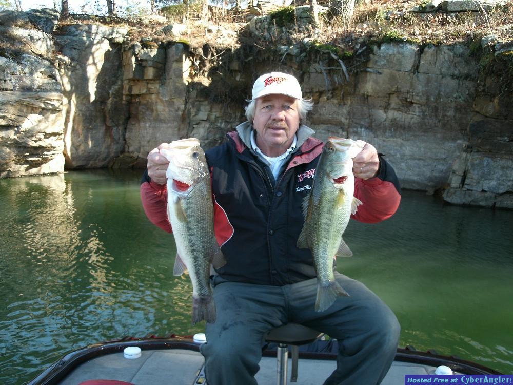 big largemouth bass on rock bluffs