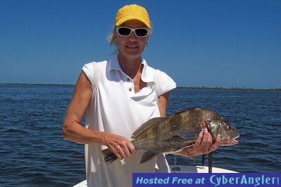 Dorthy Gerloff caught her first black drum while fishing with Capt. Joe Por