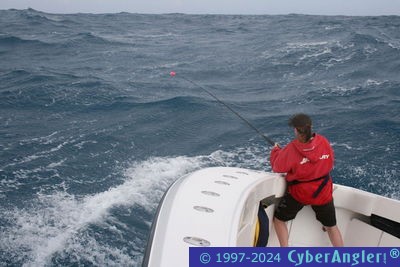 Brittany Fishing in Rough Seas During the Sailfish Kickoff Tournament